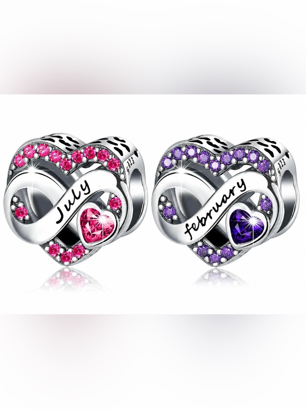 💖 925 Sterling Silver Infinity Heart Birthstone Charm-July OR February-NEW